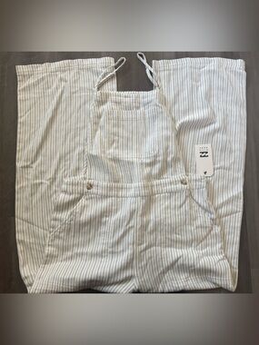 Billabong white and stripped flared jumpsuit overall 100% cotton size M